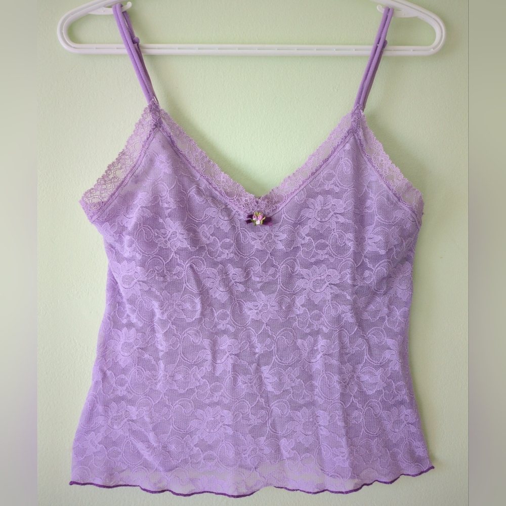 Victoria's Secret Angels Lilac Lace Sheer Camisole Lingerie Top y2k Vintage